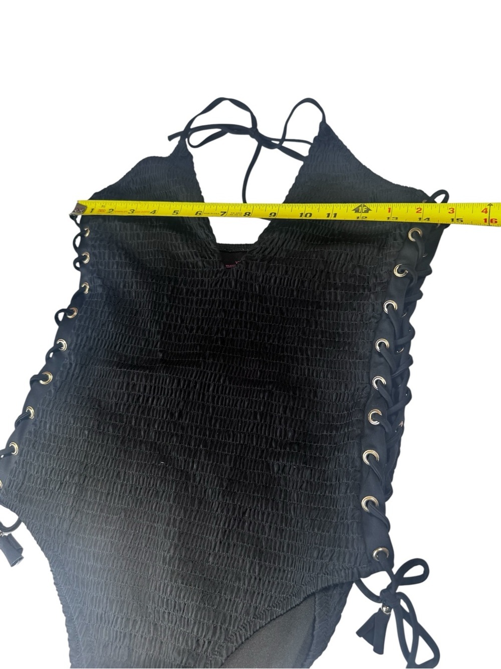 Victoria's Secret NEW Ensenada Smocked
LaceUp Halter Top M 1pc Black Swimsuit - Picture 16 of 16